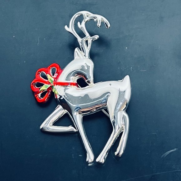 Danecraft Silver Tone And Enamel Reindeer Brooch - Picture 2 of 3